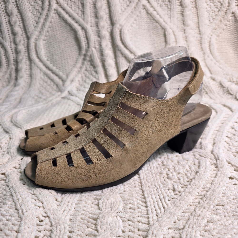 Munro American Abby Dressy Sandals‎ Gold Metallic Leather Slingback Womens 9 N